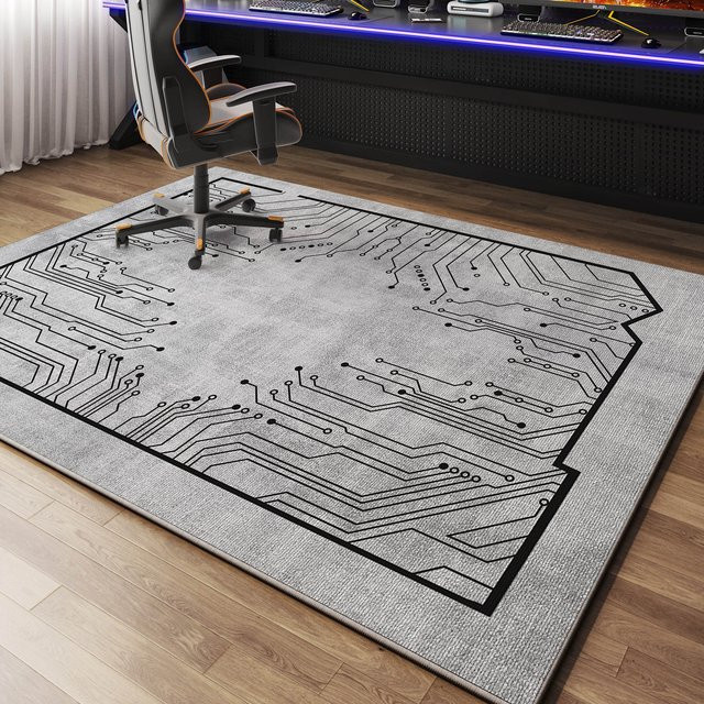 VIKAMA Gaming Teppich Modern Abstract Grau, Rutschfest, B/T: 120 x 80 cm - Bild 1