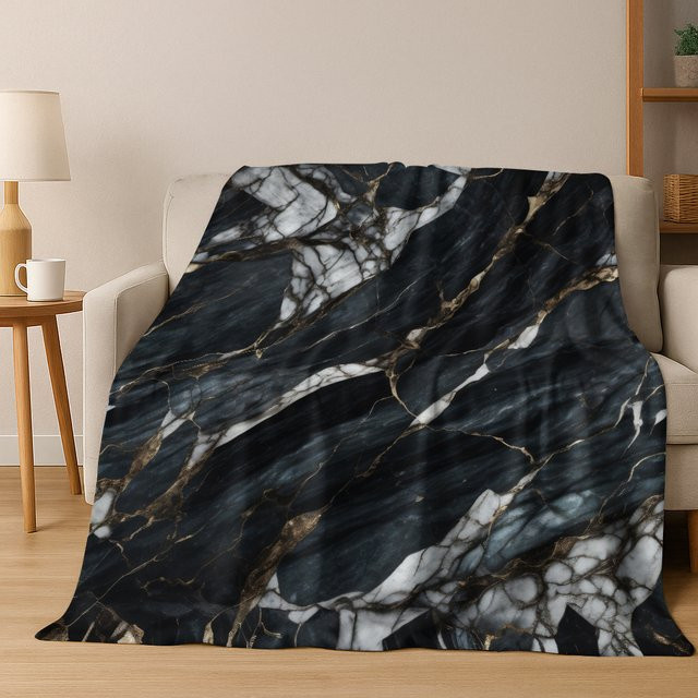 Faviora Flanelldecke mit Marmor-Steinmuster in Schwarz, weiche Überwurfdecke für Bett, Wohnzimmer und Reisen, B/T: 150 x 200 cm - Bild 1