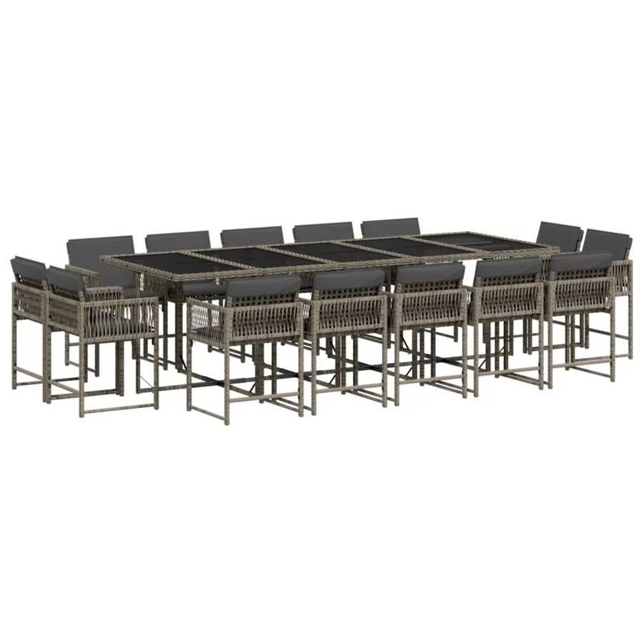 vidaXL 15-tlg Garten-Essgruppe aus Poly-Rattan mit Kissen in Grau - Bild 2