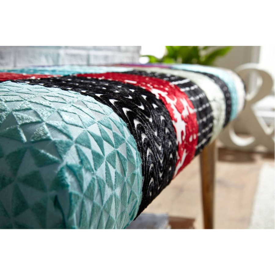 Wohnling Sitzbank Boho mit buntem Stoff und Echtholz aus Mango, B/H/T: 117 x 51 x 38 cm - Bild 3