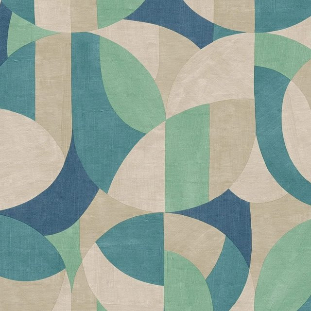 PROFHOME Retro Tapete Grafisch Geometrisch Matt in Creme Beige Blau Grün, Breite: 0,53 m, Länge: 10,05 m - Bild 1