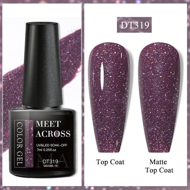 MEET ACROSS Glitzer-Gel-Nagellack, Nude-Rosa-Rot-Blau, Schimmernd - Bild 1