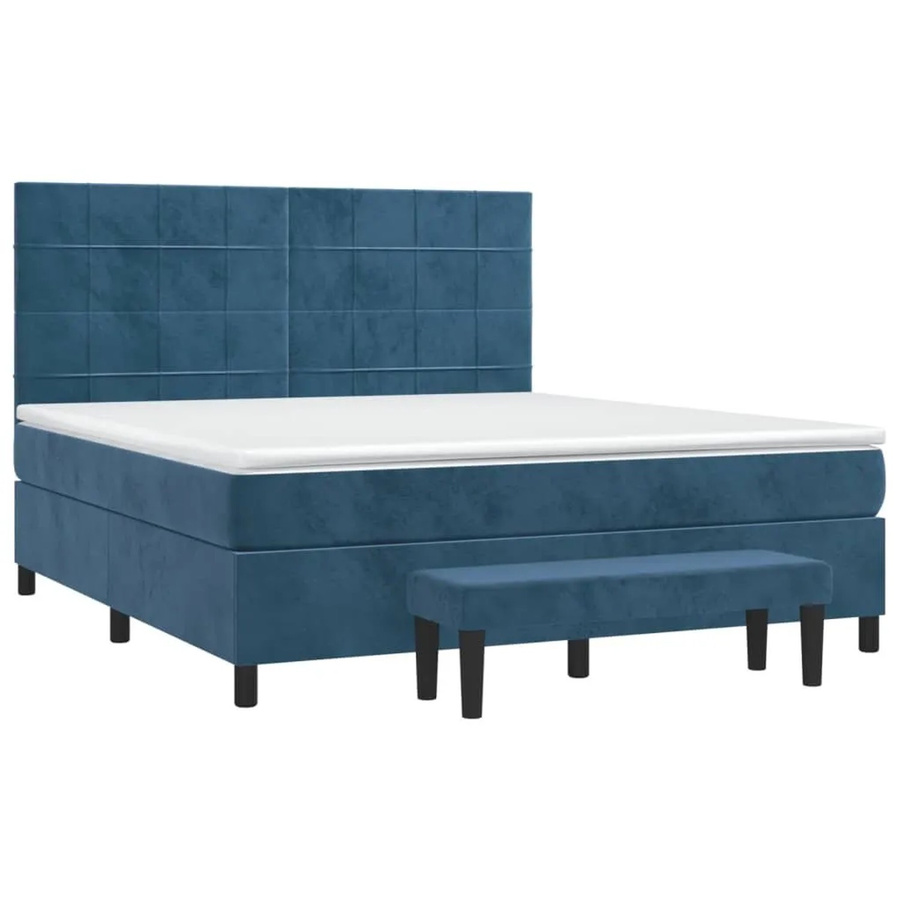 vidaXL Boxspringbett mit Matratze Dunkelblau Samt, Hybrid-Bett mit Taschenfederkern, B/T: 160 x 200 cm - Bild 2