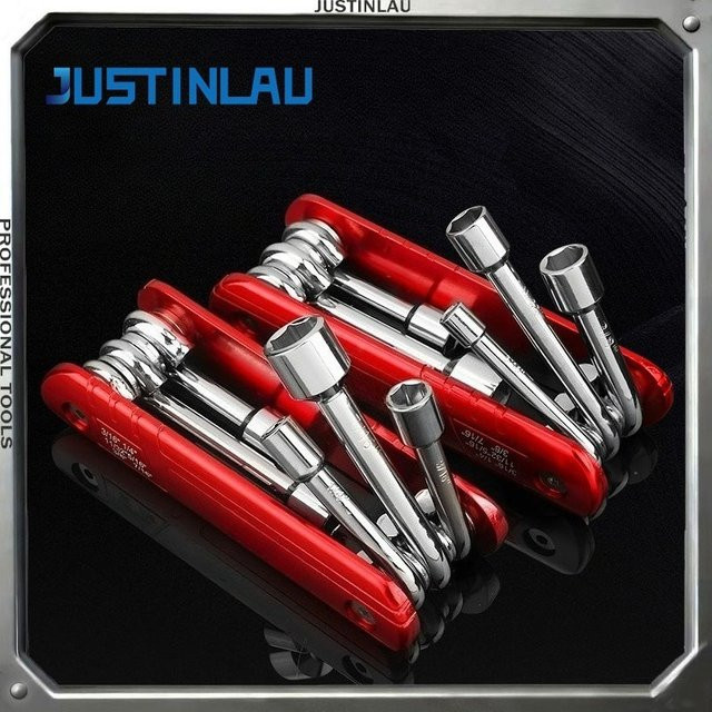 JUSTINLAU 6-in-1 Klappmutter-Schraubendreher-Set mit Stahlschaft und tragbarem Griff für metrische und imperiale Sechskantmuttern - Bild 1