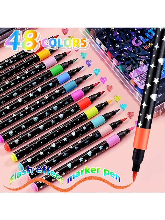 48 farbige Glitzerstifte auf Wasserbasis für Graffiti und professionelle Kunst mit Bullet-Spitze in Multicolour - Bild 7