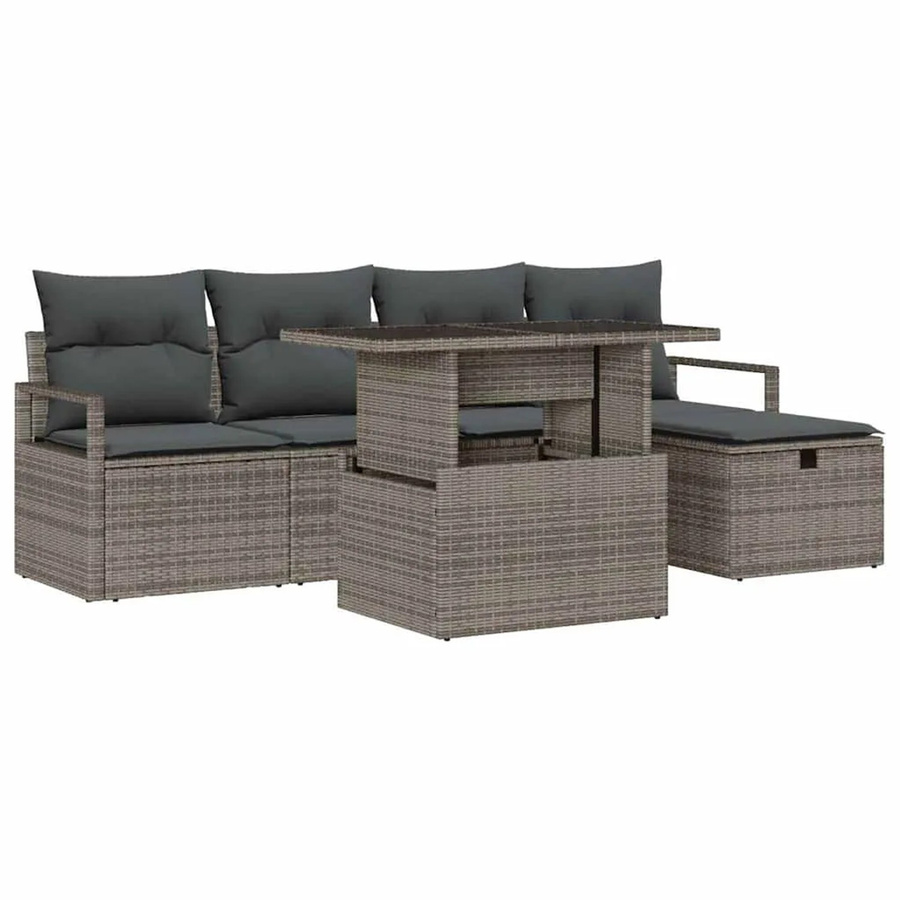 vidaXL Garten-Sofa-Set aus Polyrattan in Grau, 6-teiliges L-Shape Lounge-Set mit 3-Sitzer-Sofa, Sesseln, Ottoman und integriertem Kissen-Speicher - Bild 2