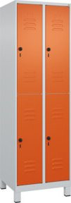 C+P Doppelstock-Spind Classic PLUS mit 2 Abteilen, Füße, Lichtgrau/Reinorange, H x B x T: 195 x 60 x 50 cm - Bild 1
