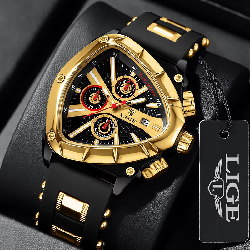 Lige Armbanduhr Chronograph, Quarz, Silikon, Schwarz, Herren - Bild 6