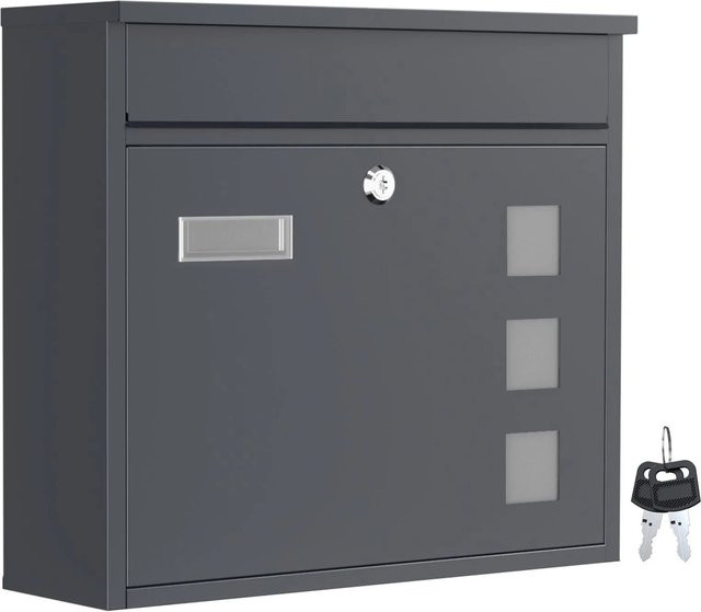 Wiltec Briefkasten V12 in Anthrazit mit Schloss und Namensschild, B/T/H: 36,0 x 11,5 x 32,0 cm - Bild 1