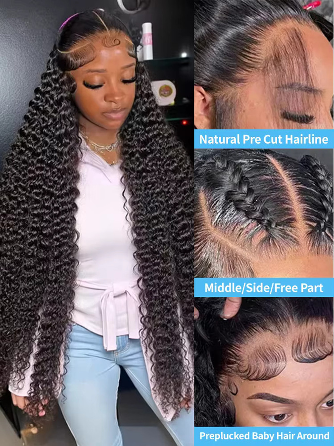 POPVIBES Loose Deep Wave Frontal Perücke, Echthaar, 30-36 Zoll, Unisex - Bild 3