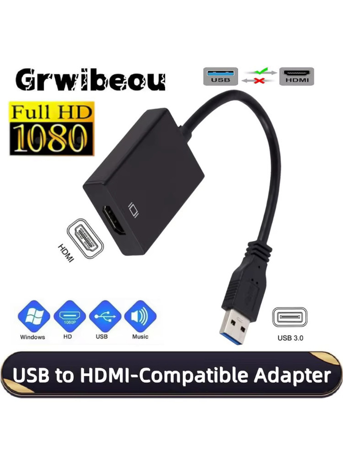 GRWIBEOU USB 3.0 zu HDMI Konverter HD 1080P Audio-Video-Adapter in Schwarz für PC und Laptop - Bild 7
