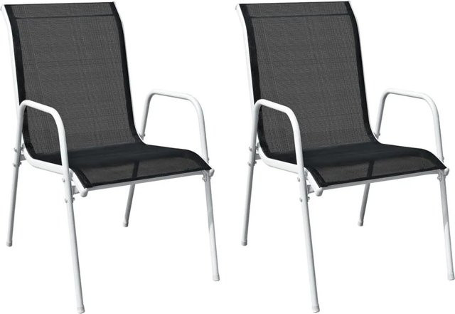 Furnicato Stapelbare Gartenstühle aus Stahl und Textilene in Schwarz, 2er Set - Bild 1