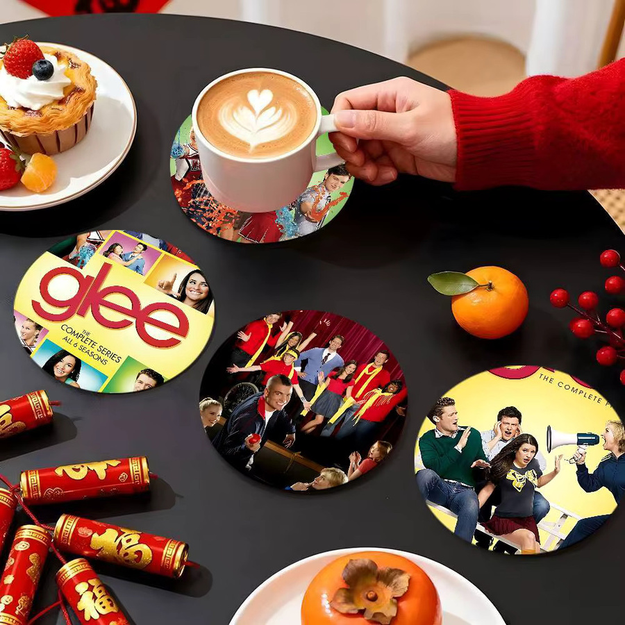 Glee-TV Untersetzer aus Holz, rund, Durchmesser: 10 cm, Mehrfarbig - Bild 3