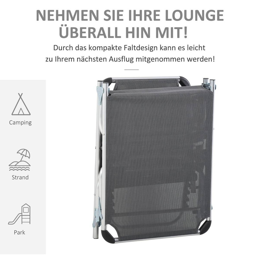 Outsunny Gartenliege aus Aluminium in Grau mit verstellbarer Kopfstütze und Textilene-Bezug, B/H/L: 60 x 76 x 165 cm - Bild 4