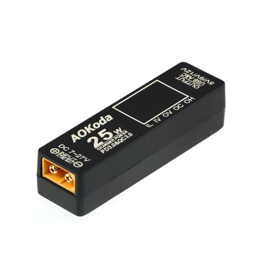 AOKoda XT60 zu PD3.0 Lipo-Akkuladegerät mit Schutzfunktion 25W in Schwarz für Smartphone, Tablet und PC - Bild 1