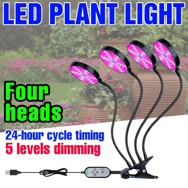 CanLing LED-Pflanzenwachstumslampe mit Vollspektrum, dimmbar und mit Zeitschaltuhr, USB-Anschluss, Schwarz - Bild 1