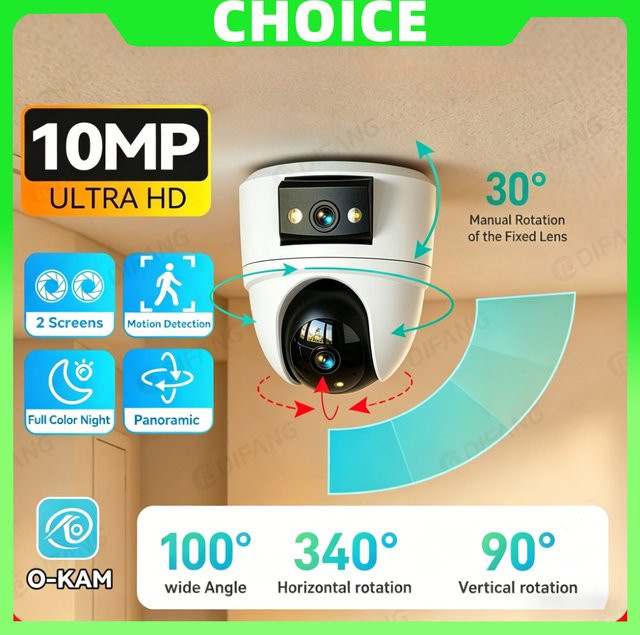 DiFang 4K WLAN Haustier-Kamera mit 10MP Dual-Objektiv, Schwenk-Neige-Funktion, Nachtsicht und 2-Wege-Audio in Weiß - Bild 1