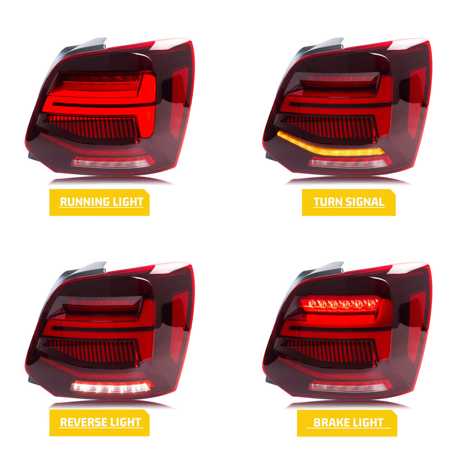 Dynamische LED-Rückleuchten mit sequenziellen Blinkern für Volkswagen VW Polo 5 MK5 6R 6C 2009–2017 in Rot - Bild 2