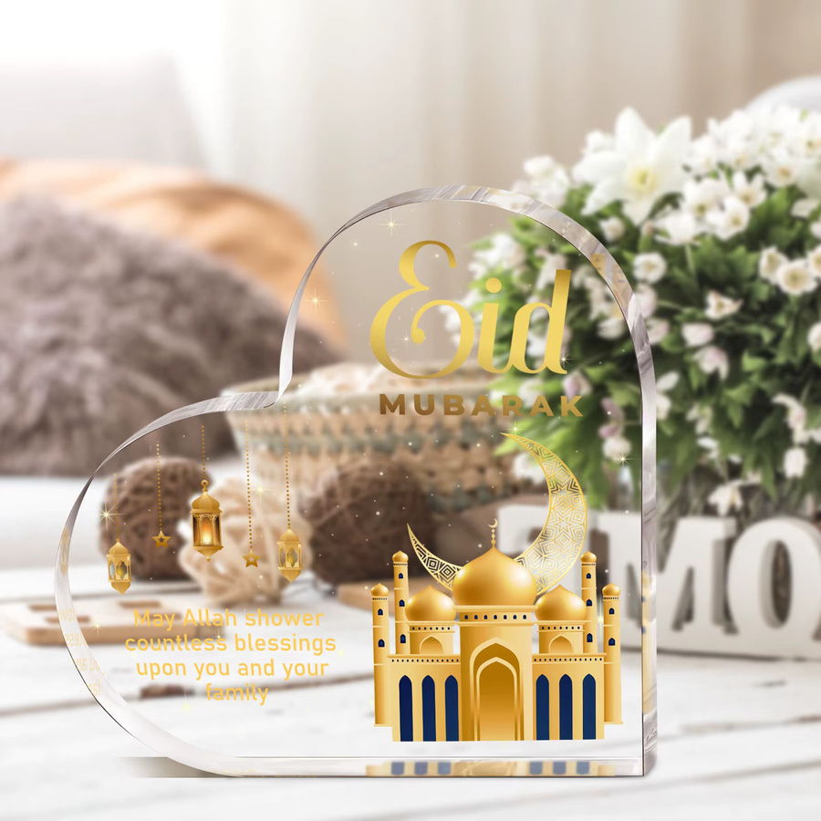 Islamische Tischdekoration Eid Mubarak Schild aus Acryl in Gold und Weiß von CIFBUY für Ramadan und religiöse Anlässe - Bild 2
