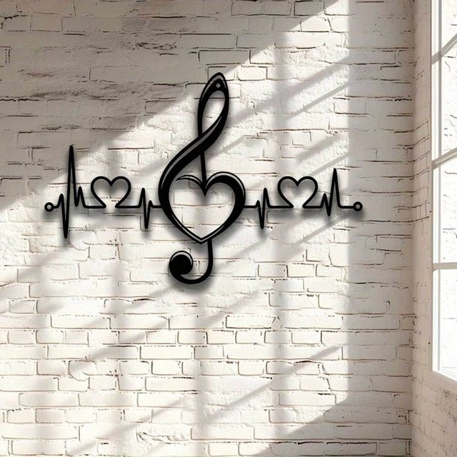 DDPNKL Glam Style Metall-Musiknoten Wandskulptur in Schwarz als dekorative Wanddekoration für Innen und Außen - Bild 1