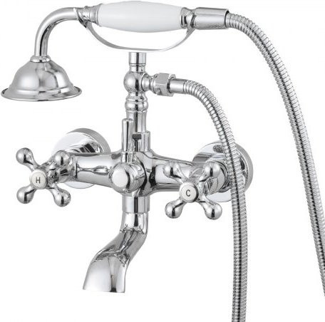VEVOR Badewannenarmatur für die Wandmontage mit Handbrause, Vintage Wannenfüllset aus Messing in Chrom, mit verstellbaren Schwenkarmen und 360 Grad drehbarem Auslauf, Farbe: Silber - Bild 1