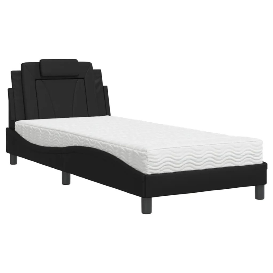 vidaXL Bett Viana mit Matratze in Schwarz aus Kunstleder und Kiefernholz - Bild 2