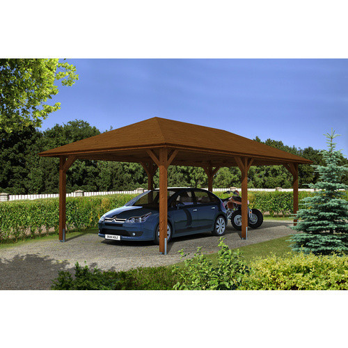 Skan Holz Carport Taunus farbbehandelt in Nussbaum Braun B/T: 439 x 786 cm, Höhe: 329 cm - Bild 2