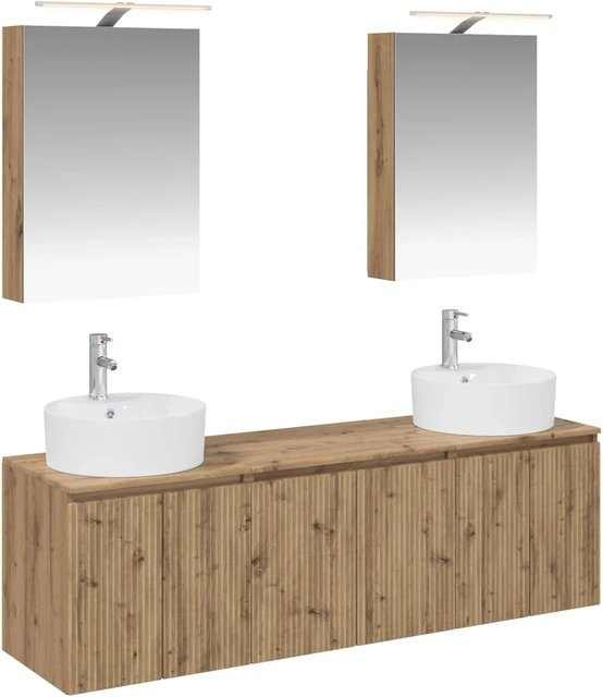 vidaXL Badezimmerschrank-Set 5-teilig in Artisan-Eiche, modern, Braun, mit LED-Spiegelschrank und Waschtischunterschrank, B/T/H: 70,0 x 51,86 x 44,5 cm - Bild 1
