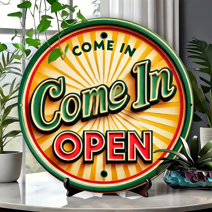 Potdemiel Vintage Welcome Wandkunst aus Aluminium, rund, mehrfarbig, Durchmesser: 20 cm - Bild 1
