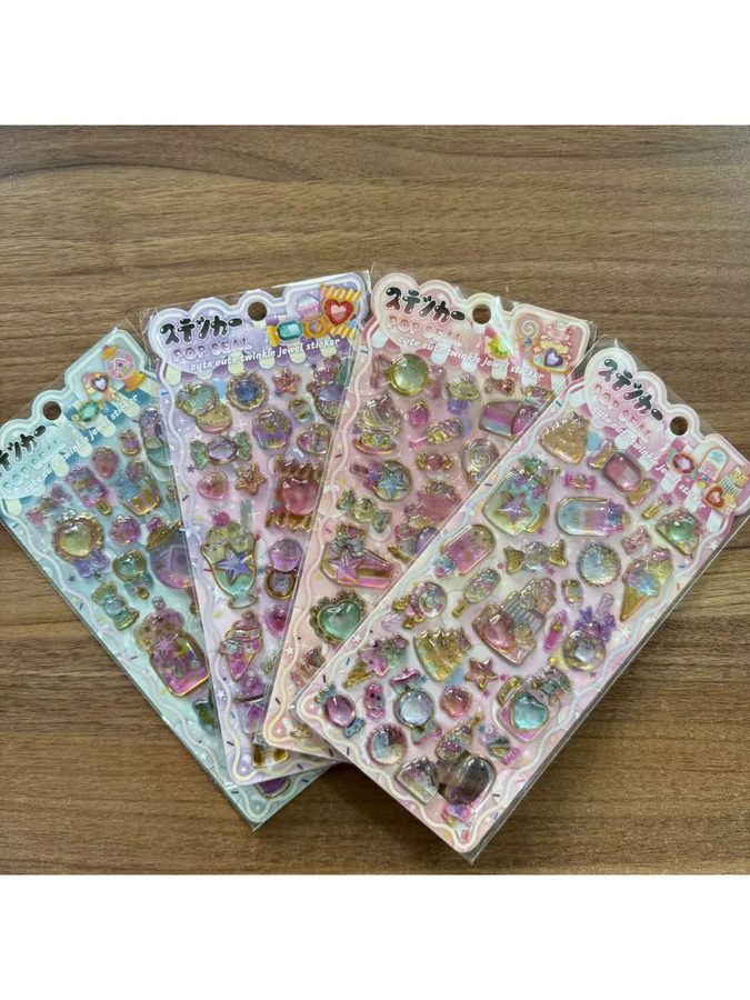 4 Stück 3D-Glitzer-Edelstein-Aufkleber im Kawaii Dessert-Schloss-Design von Anime Worlds Store, Mehrfarbig - Bild 2