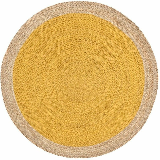 Handgefertigter runder Jute Teppich von King of the Jute Rugs in Gelb/Beige, Durchmesser: 210 cm - Bild 1
