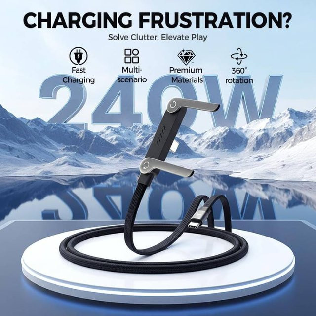 ILEPO 2-in-1 faltbares Multi-Ladekabel mit USB-C und 240 W Schnellladung in Schwarz - Bild 1