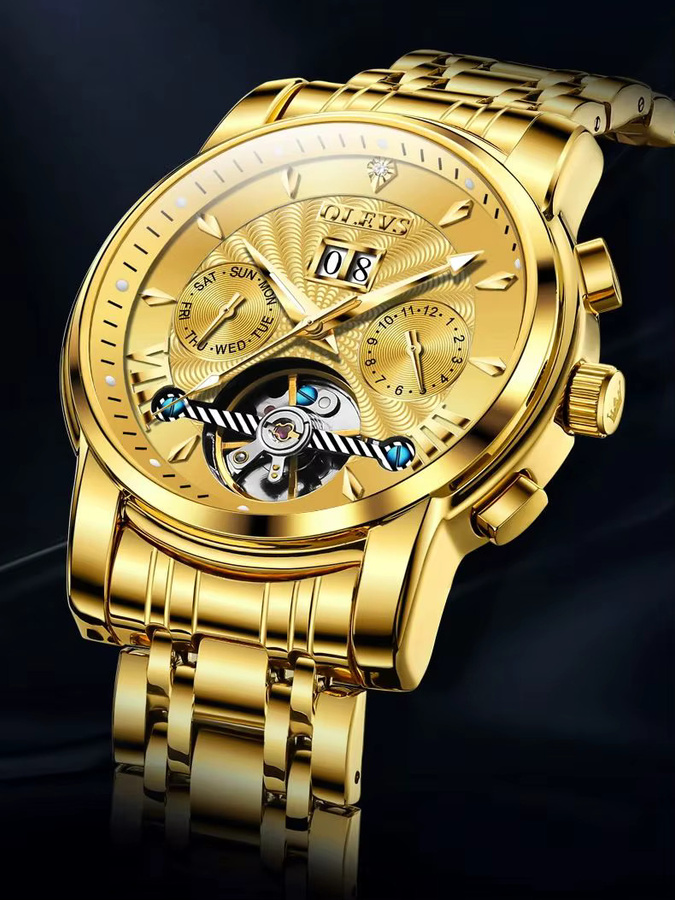 OLEVS Armbanduhr Automatik, Edelstahl, Bicolor, Gold, Herren - Bild 7