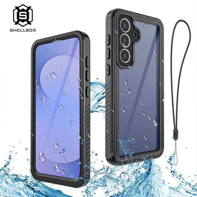 Shellbox Handyhülle aus PC und TPU mit Linsenschutz, IP68 wasserdicht und robust, Farbe: Schwarz, passend für Samsung Galaxy S23, S24, S25, S25 Edge Ultra und S26 Serie - Bild 1