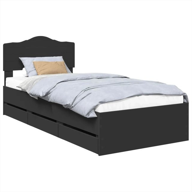 vidaXL Bettrahmen mit Schubladen in Schwarz, modernes Design aus Holzwerkstoff, B/T/H: 90 x 200 cm - Bild 1