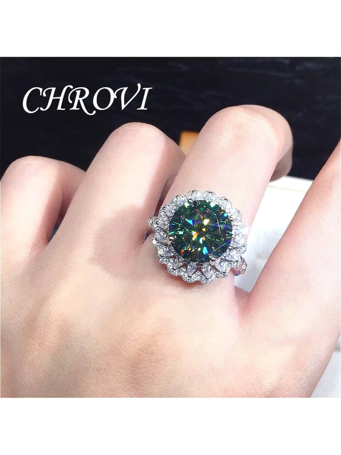 CHROVI Ring 925 Silber, Moissanit, Damen, Blau-Grün - Bild 3