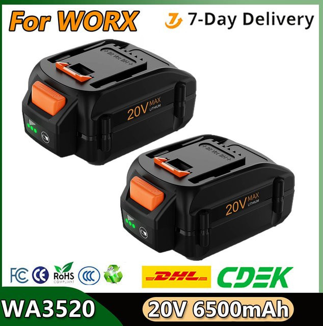 Worx Ersatzakku 20 V Li-Ionen-Akku mit 6500 mAh in Schwarz für WA3520 WA3525 WA3575 WG151S WG155S WG251S WG255S WG540S WG545S WG890 - Bild 1