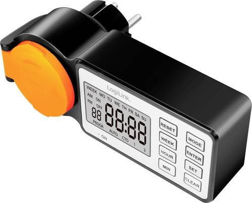 LogiLink ET0016 Digitale Zeitschaltuhr mit Countdown-Funktion und EIN/AUS-Programm, IP44 Schutzklasse, Schwarz/Orange - Bild 1