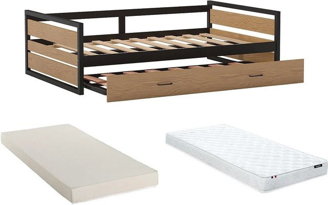 Vente-unique Bettrahmen Boston in Anthrazit und Braun aus Mix-Materialien B/T/H: 90 x 190/200 cm - Bild 1