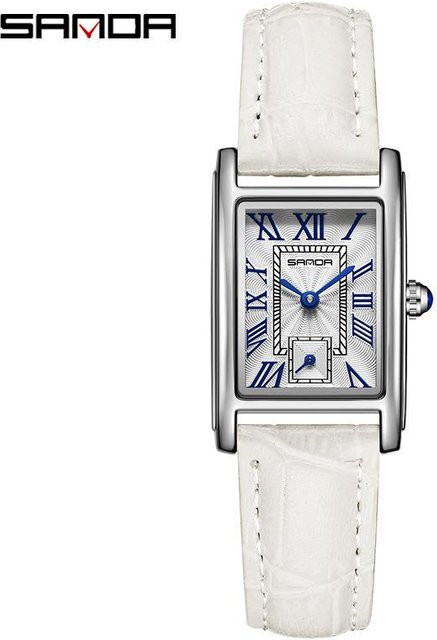 Sanda Armbanduhr, Quarz, Edelstahl, Leder, Weiß, Damen - Bild 1