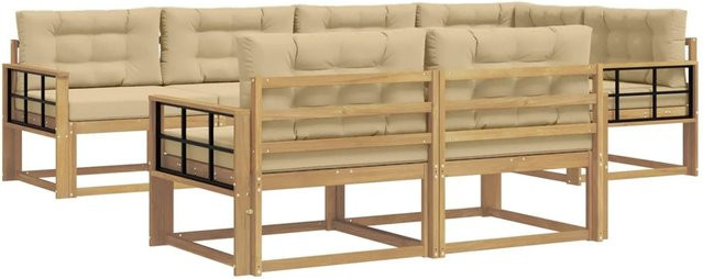 vidaXL Outdoor-Sofagarnitur in L-Form aus Akazienholz mit Kissen, 6-teilig, Weiß und Beige - Bild 1