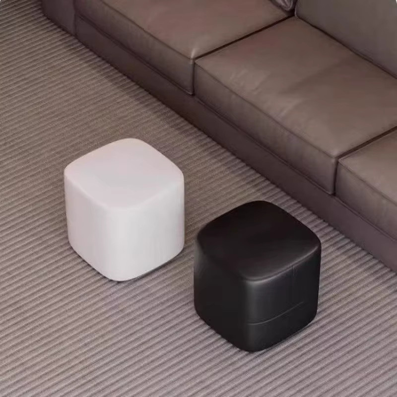 LIUSHADUOLA Luxus Polsterhocker aus Leder in Schwarz, quadratischer Hocker für Wohnzimmer und Schlafzimmer - Bild 2