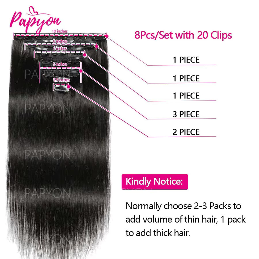 PAPYON Clip-in-Haarverlängerungen aus 100 % Echthaar, 120 g - Bild 3
