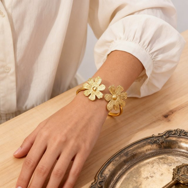 HPTOTMG Armreif Blumen, Edelstahl, Gold, Damen - Bild 1