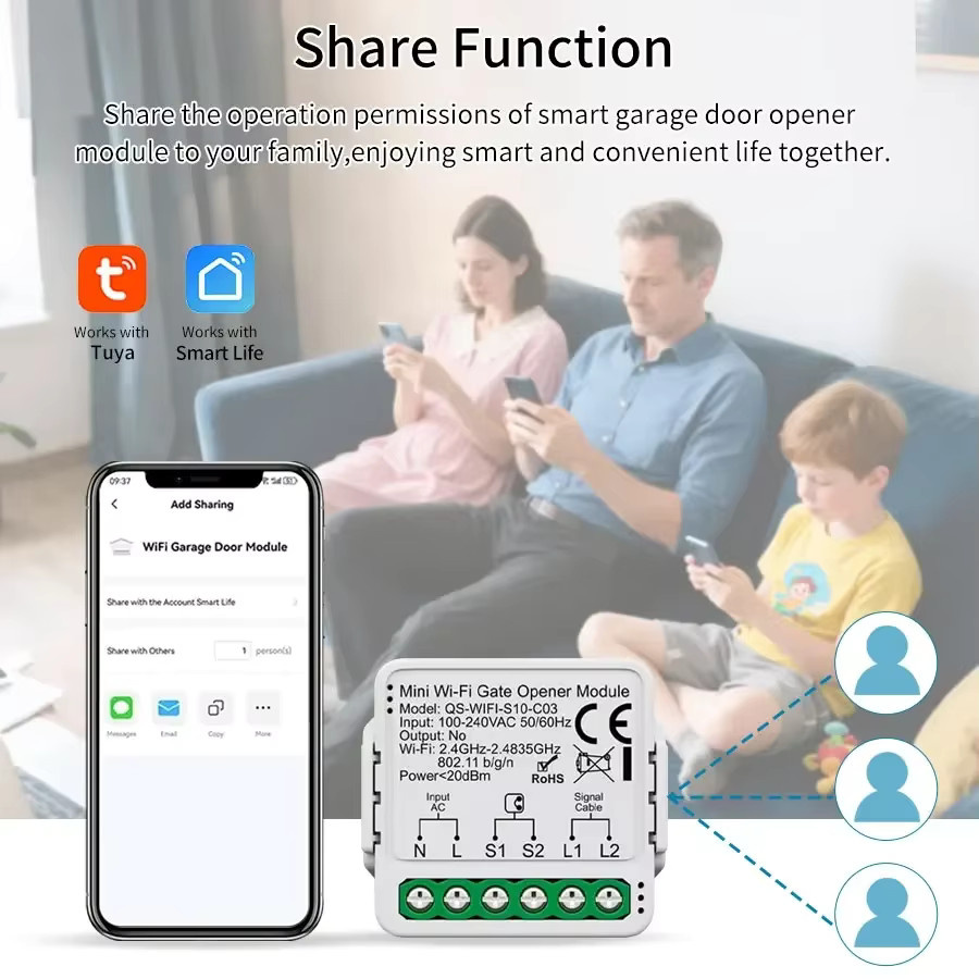 Tuya Smart Home Garagentoröffner Controller WiFi Zigbee Schaltermodul mit Sprachsteuerung für Alexa und Google Home, Weiß - Bild 3