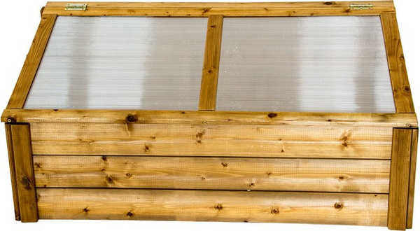 Lemodo Frühbeet aus Holz mit Polykarbonat-Abdeckung in Braun und schrägem Dach