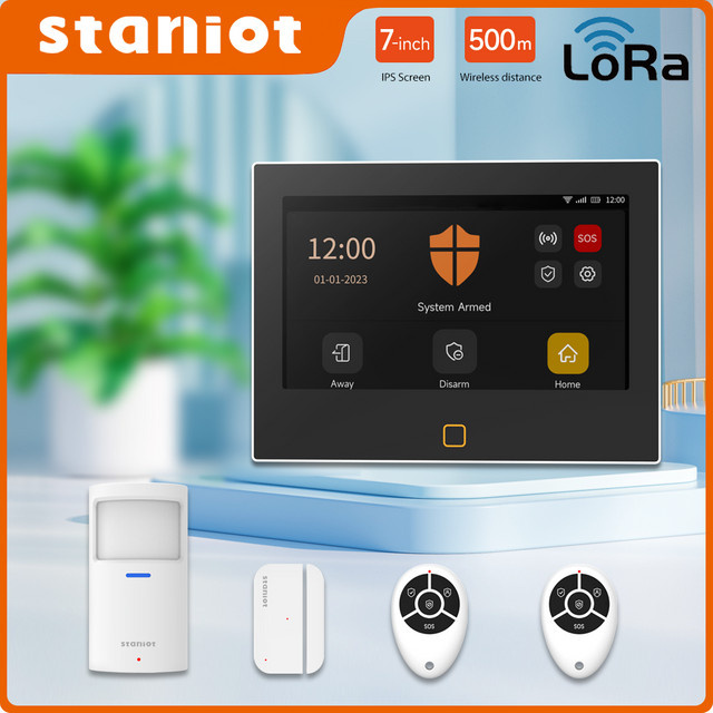 Staniot Smart Home Sicherheitsalarmsystem mit 7 Zoll Display, LoRa Version, WiFi und 4G, Einbruchschutz-Kit in Weiß mit 500m Übertragungsreichweite und eingebauter Sirene - Bild 1