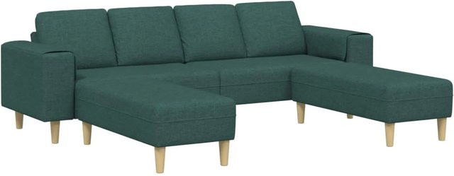 vidaXL Wohnzimmer Couch Set 3-teilig in Dunkelgrün mit 2 Ottomanen aus Polyester - Bild 1