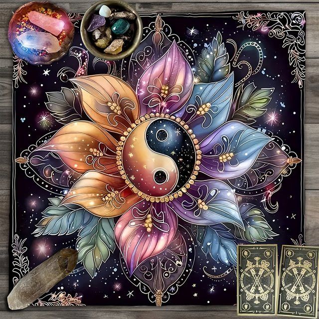 VIKAMA Tischdecke mit Sternenhimmel Tai Chi Yin-Yang und Nebula-Design für Wohnzimmer und Meditationsräume - Bild 1