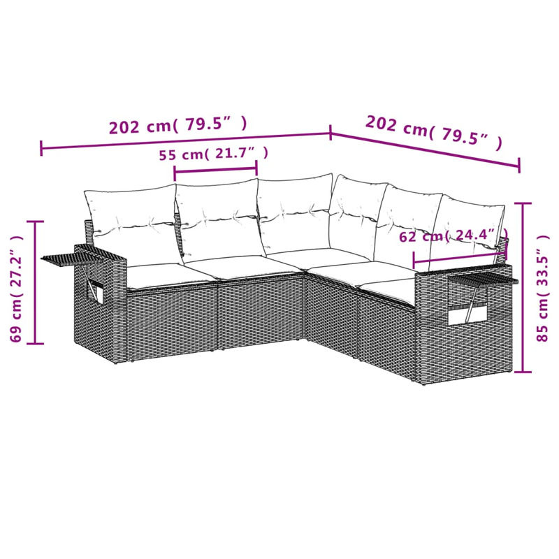 Vidaxl Gartenmöbel-Set aus Polyrattan mit Kissen, 5-teilig, Beige - Bild 2